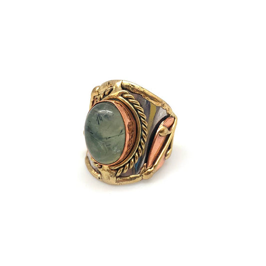Mixed Metal and Moss Agate Stone Ring