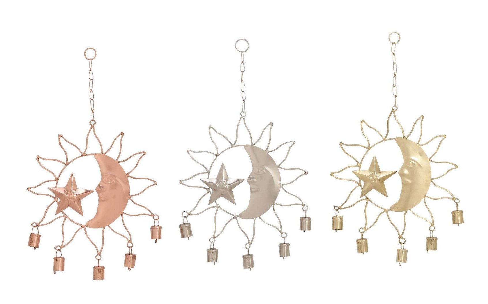 Metal Moon and Star Windchime with Bells | Various Finishes