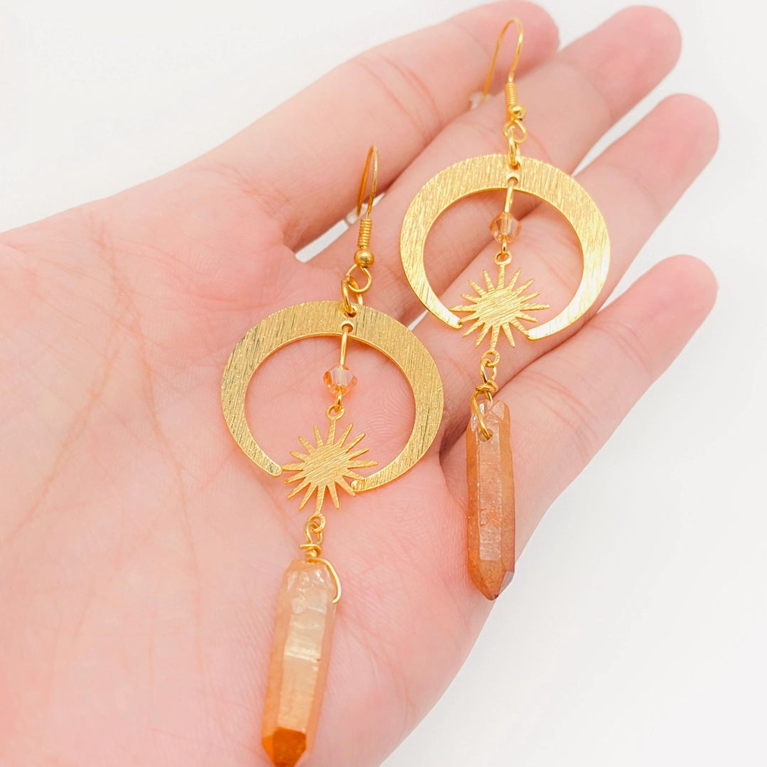Moon and Stars Irregular Crystal Earrings- Gold