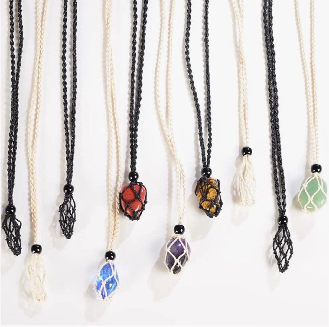 Cord Crystal Cage Necklaces with Free Tumble
