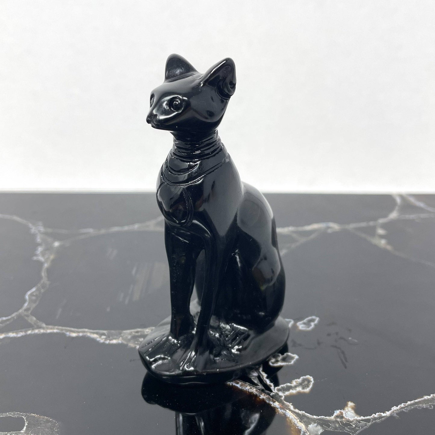 Obsidian Sphynx Cat Carving