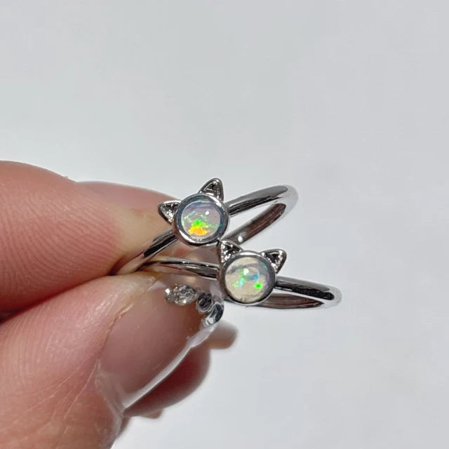 Natural Opal Crystal Cat Ring