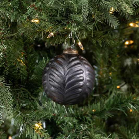 Matte Black Filigree Kugel – 4" Elegant Ornament