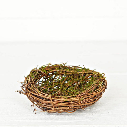 Twiggy Bird Nest with Moss – 6" Diameter