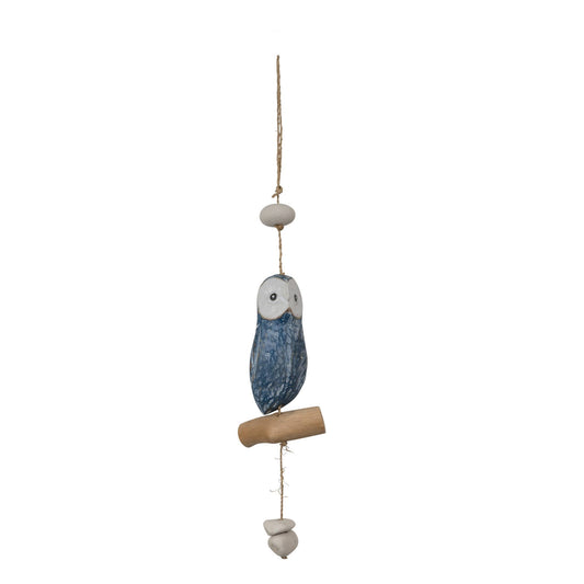 Owl Natural Wood & Stone Hanging Ornament