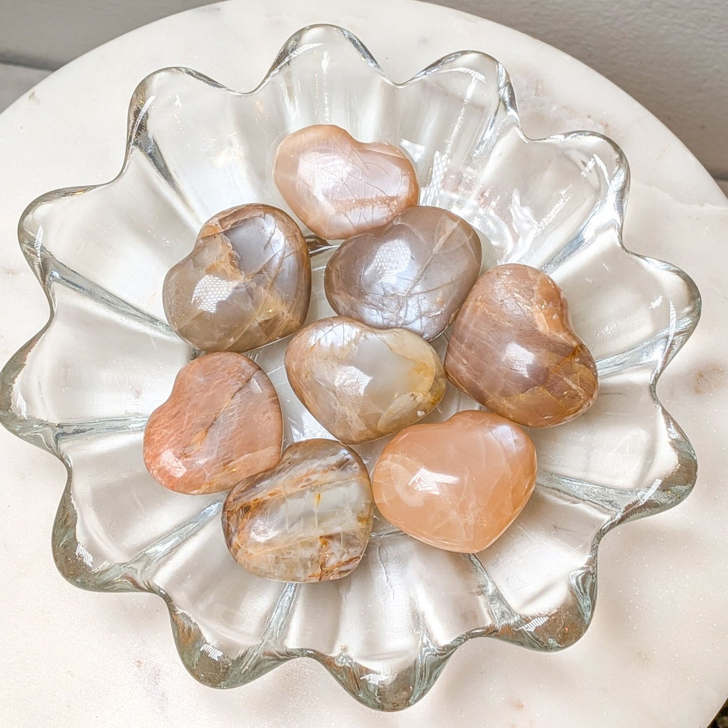 Mini Peach Moonstone Puff Heart