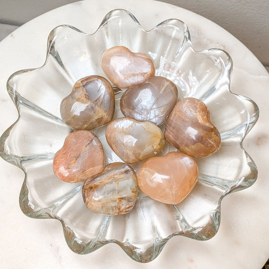 Mini Peach Moonstone Puff Heart