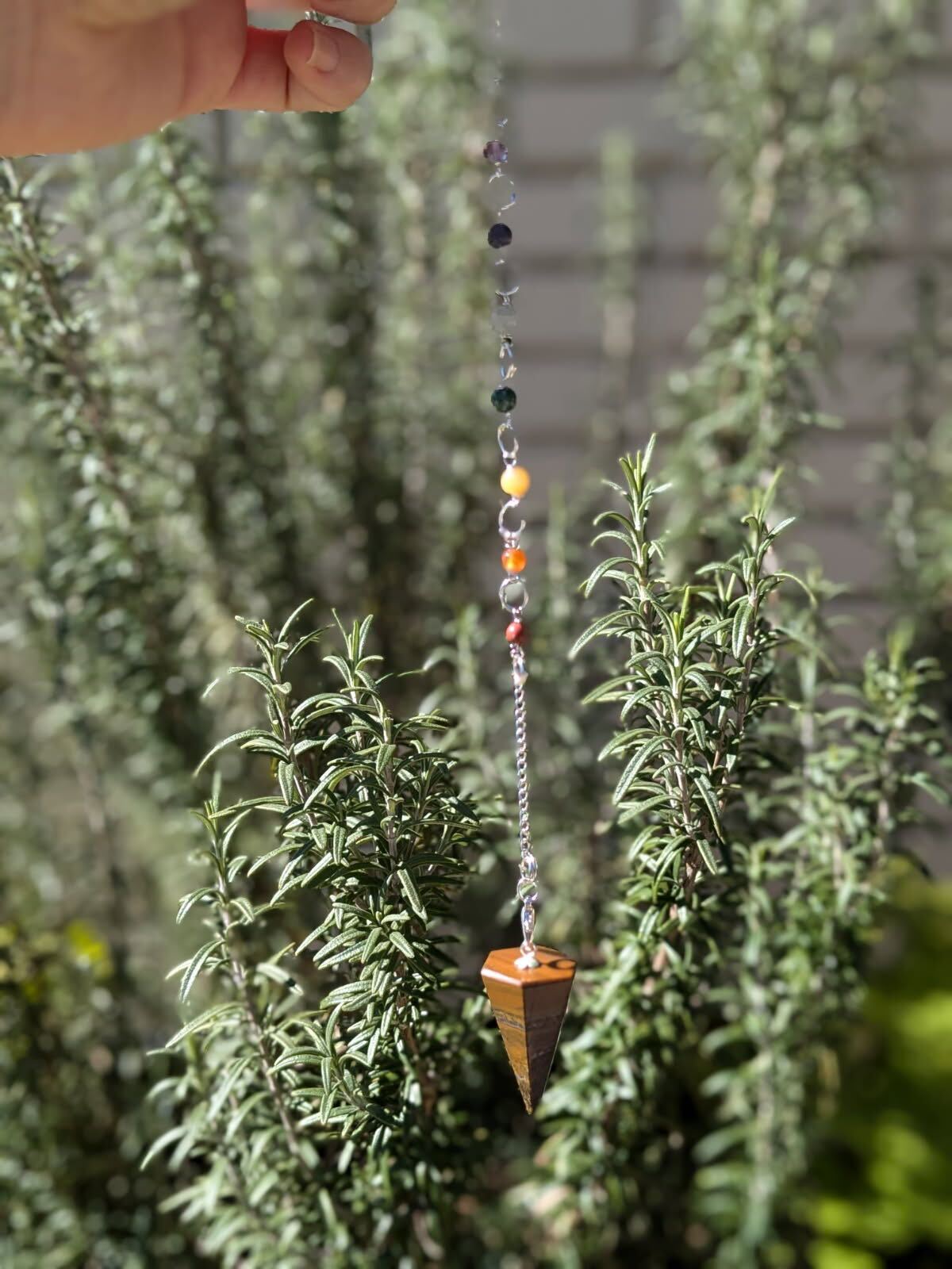Pendulum Tiger's Eye with Chakra Beads