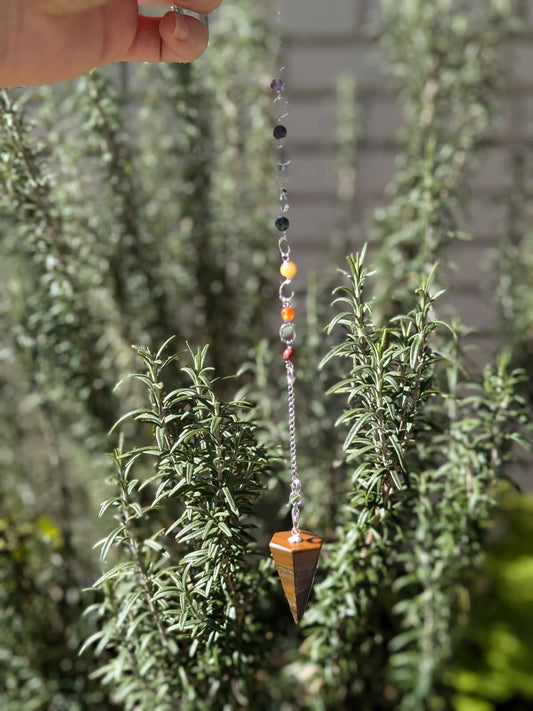 Pendulum Tiger's Eye with Chakra Beads