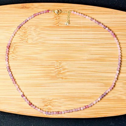 Multi-Faceted Crystal Bead Necklace – Tourmaline, Moonstone & Lepidolite