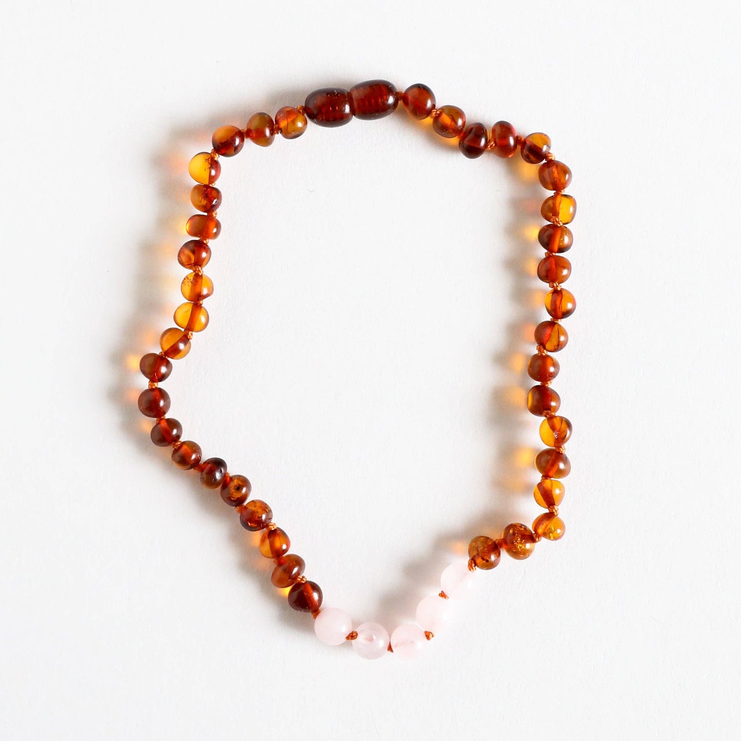 Polished Cognac Baltic Amber + Rose Quartz || Necklace