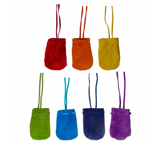 Suede Pouch Rounded w/Strap - 7 Chakra Colors