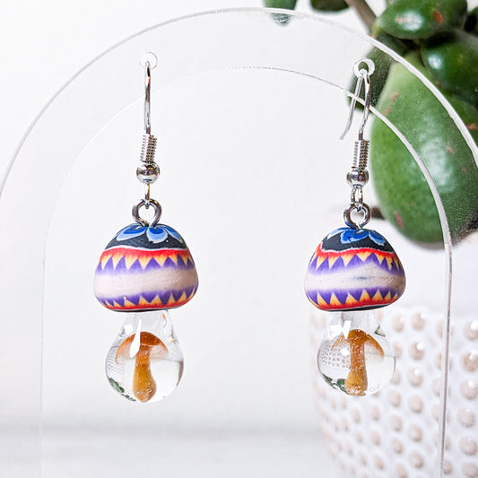 Mushroom Earrings - Clay and Glass