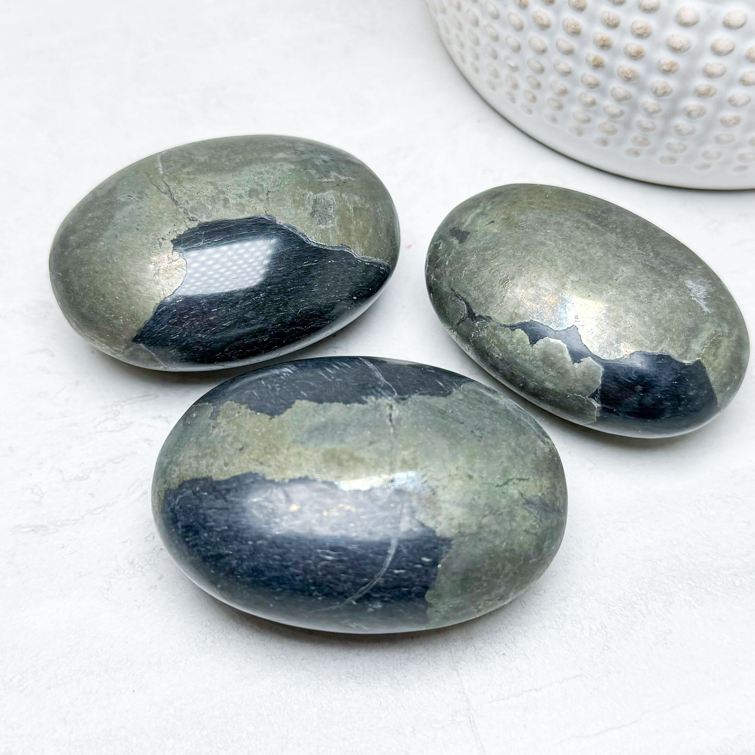 Pyrite with Black Magnetite Palmstone 2.25"
