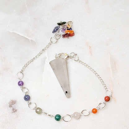 Hexagonal Mixed Crystal Pendulum Necklace – Chakra Chain