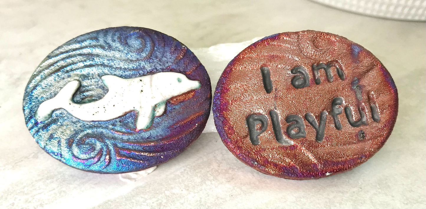 (Magnet) Raku Handmade Spirit Medallion with Affirmations | Various Themes