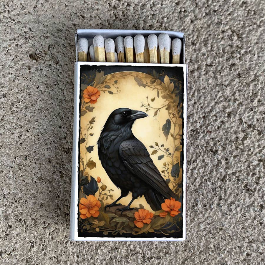 Raven Matchbox Matches Flowers Crow