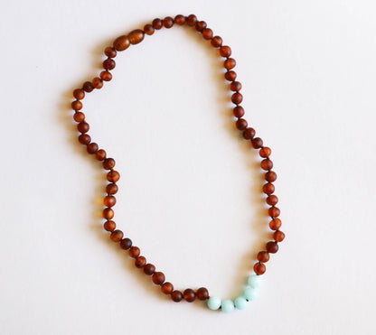 Raw Cognac Baltic Amber + Amazonite Necklace