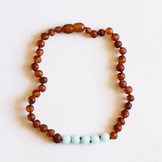 Raw Cognac Baltic Amber + Amazonite Necklace