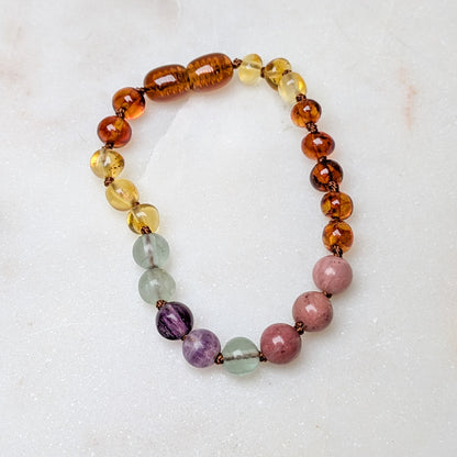 Baltic Sea Amber + Stone Rainbow || Anklet • Bracelet