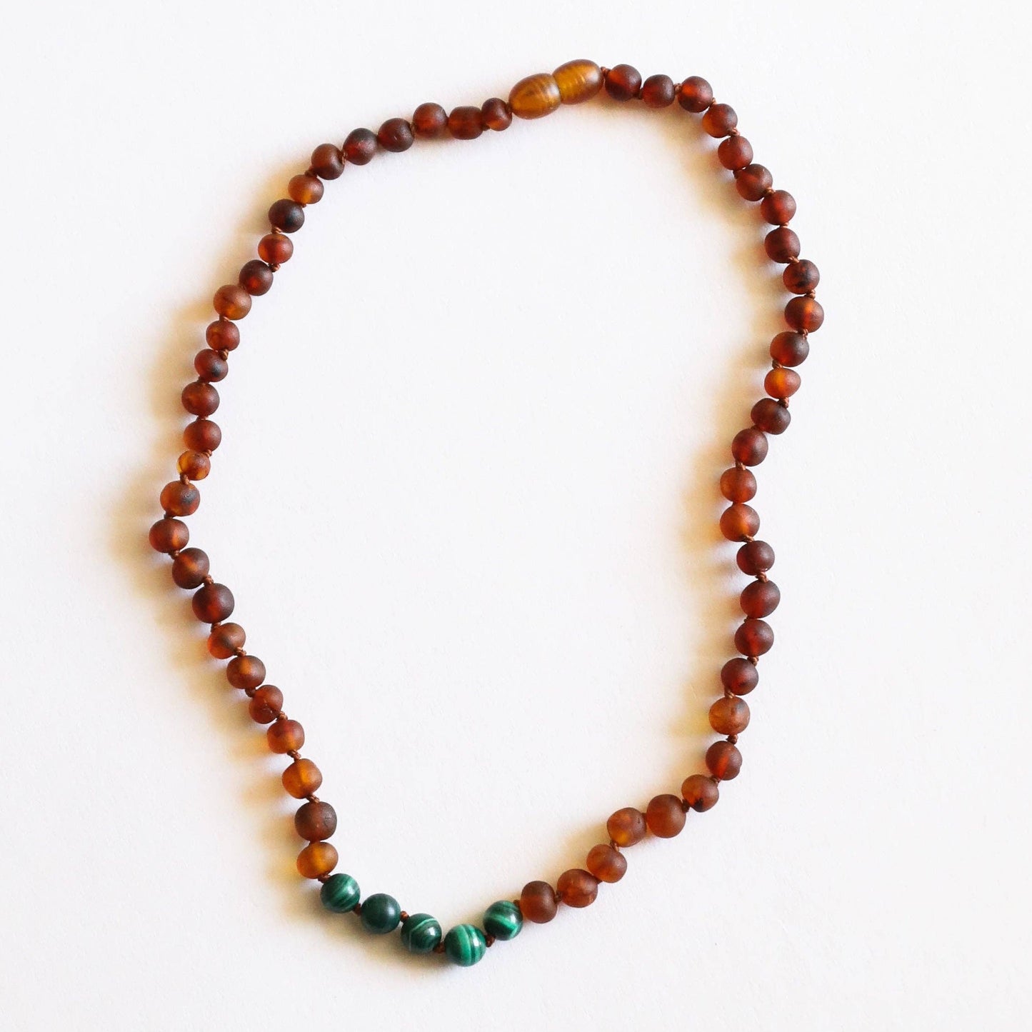 Raw Cognac Baltic Amber + Malachite || Necklace