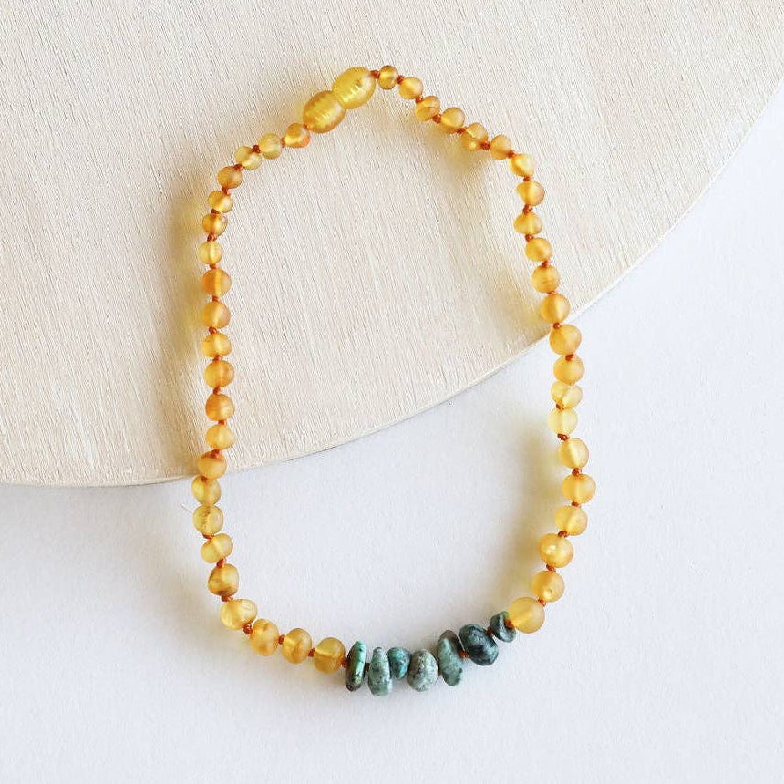 Raw Honey Baltic Amber + Raw Turquoise Jasper || Necklace