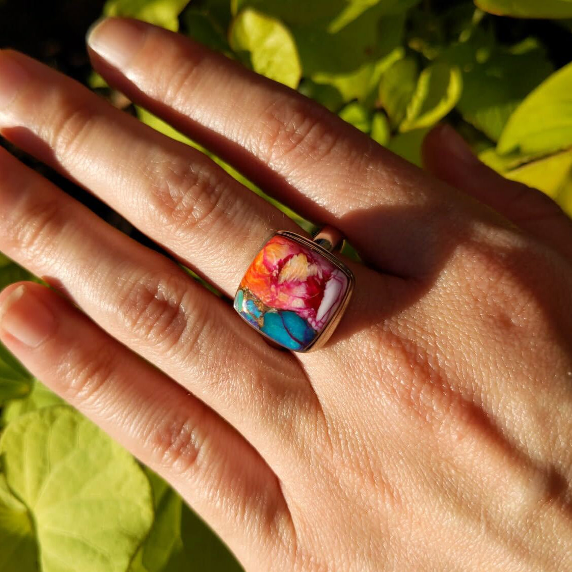 Kingman Pink Dahlia Turquoise Sterling Silver Rings (Copy)