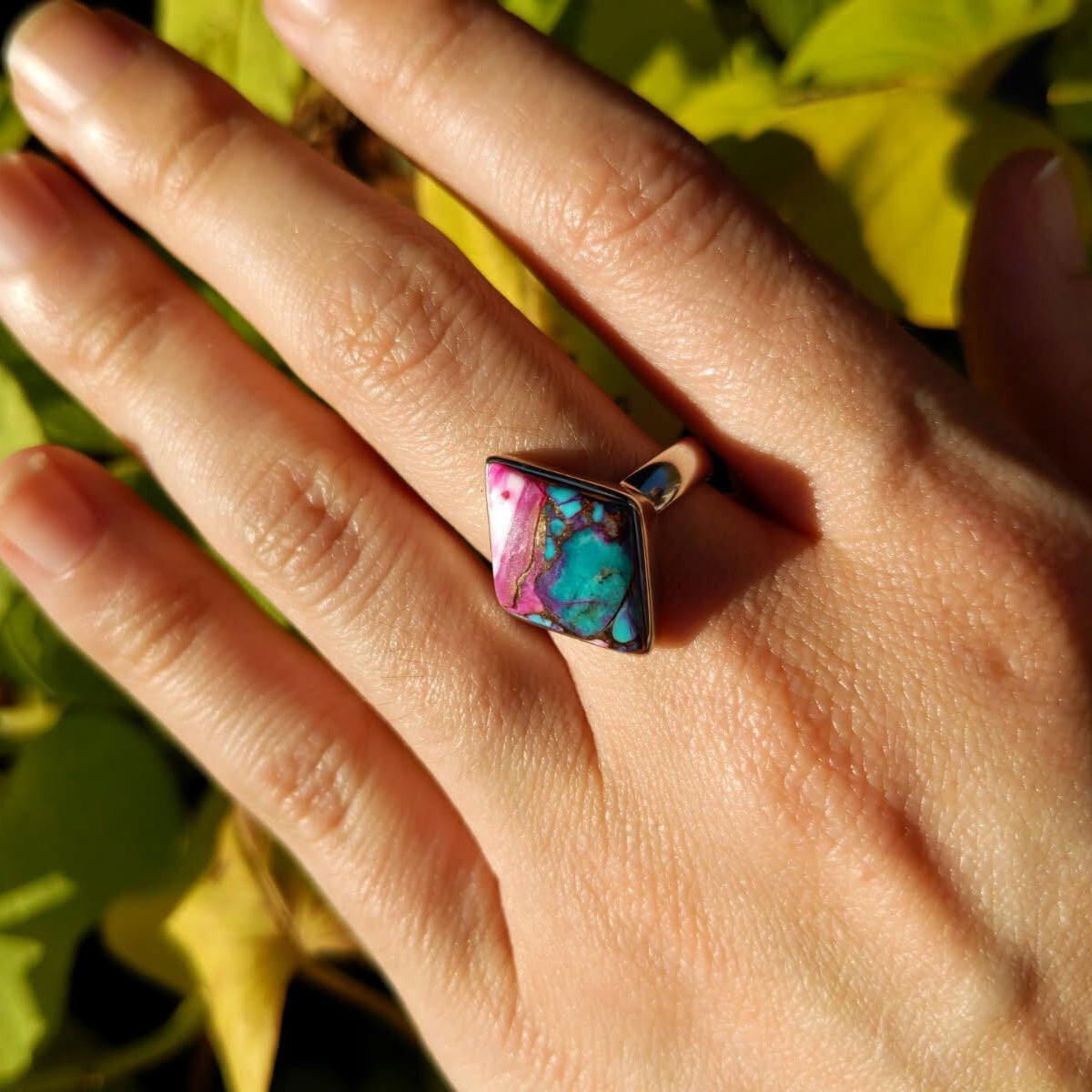 Kingman Pink Dahlia Turquoise Sterling Silver Rings (Copy)