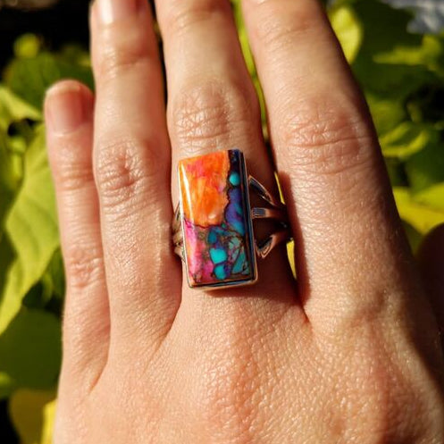 Kingman Pink Dahlia Turquoise Sterling Silver Rings (Copy)