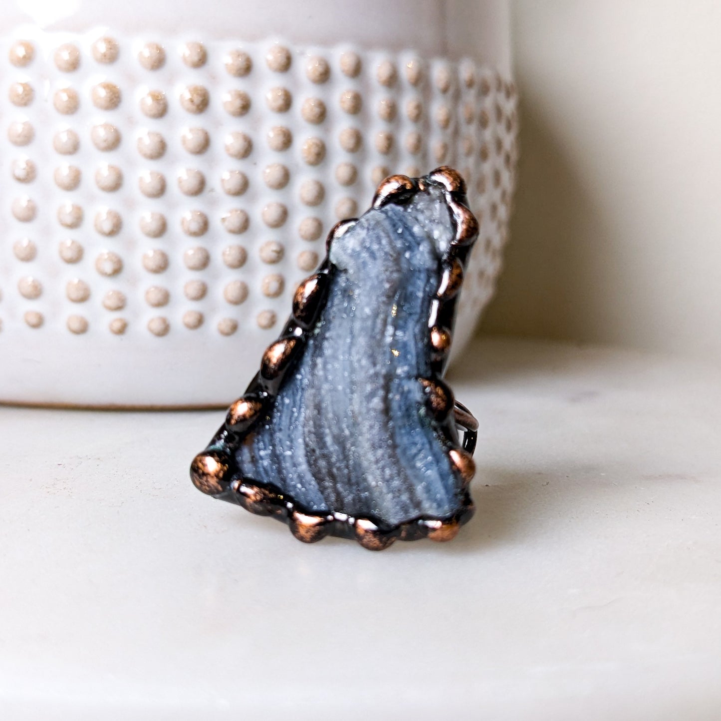 DND Irregular Natural Agate Rough Stone Adjustable Ring