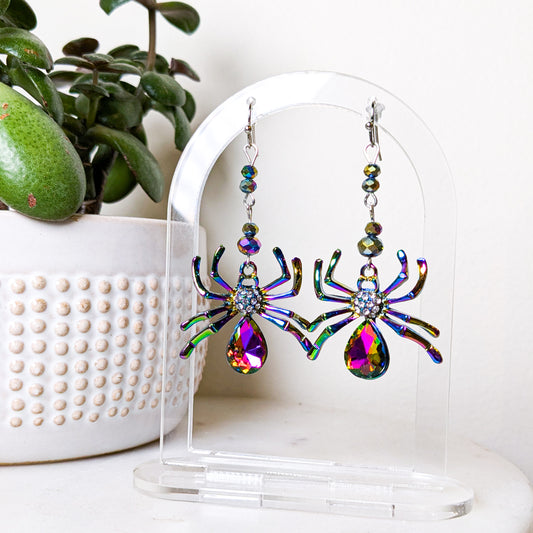 Metal & Gemstone Spider Dangle Earrings