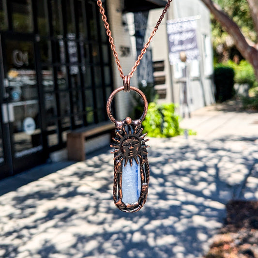 DND Blue Crystal Raw Stone Sun God Irregular Pendant Necklace