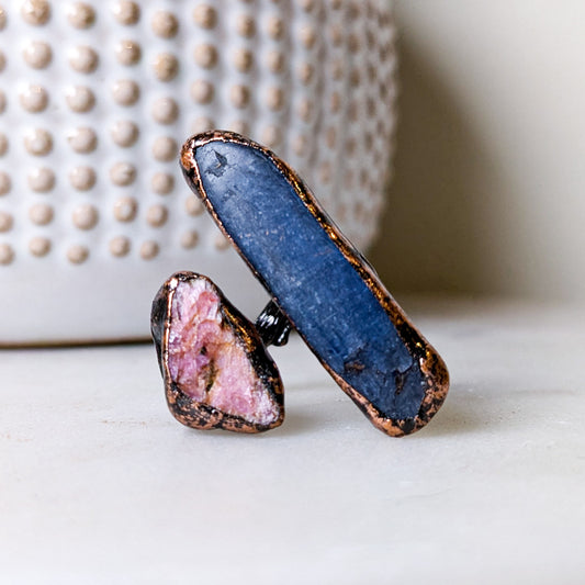 DND Natural Stone Raw Ruby & Blue Kyanite Ring