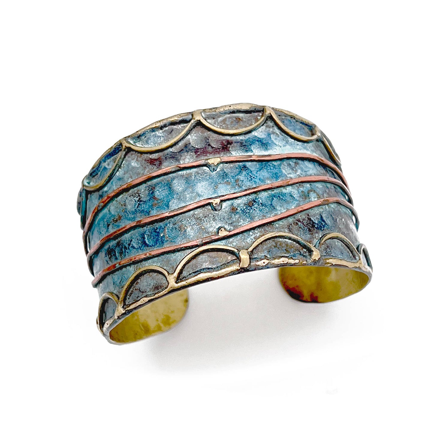 Rustic Blue Rushing River-Brass Patina Cuff Bracelet