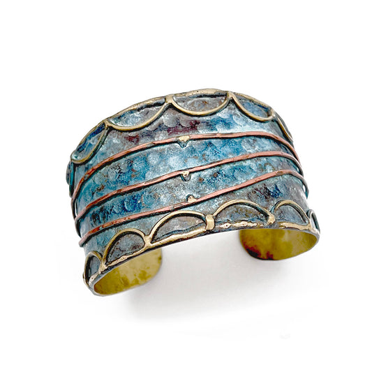 Rustic Blue Rushing River-Brass Patina Cuff Bracelet