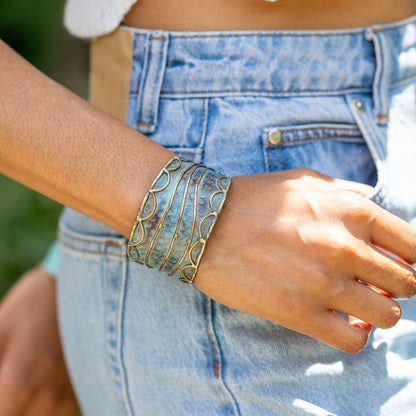 Rustic Blue Rushing River-Brass Patina Cuff Bracelet