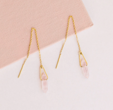 Gold Threader Earrings - Rose Quartz | Jax Kelly