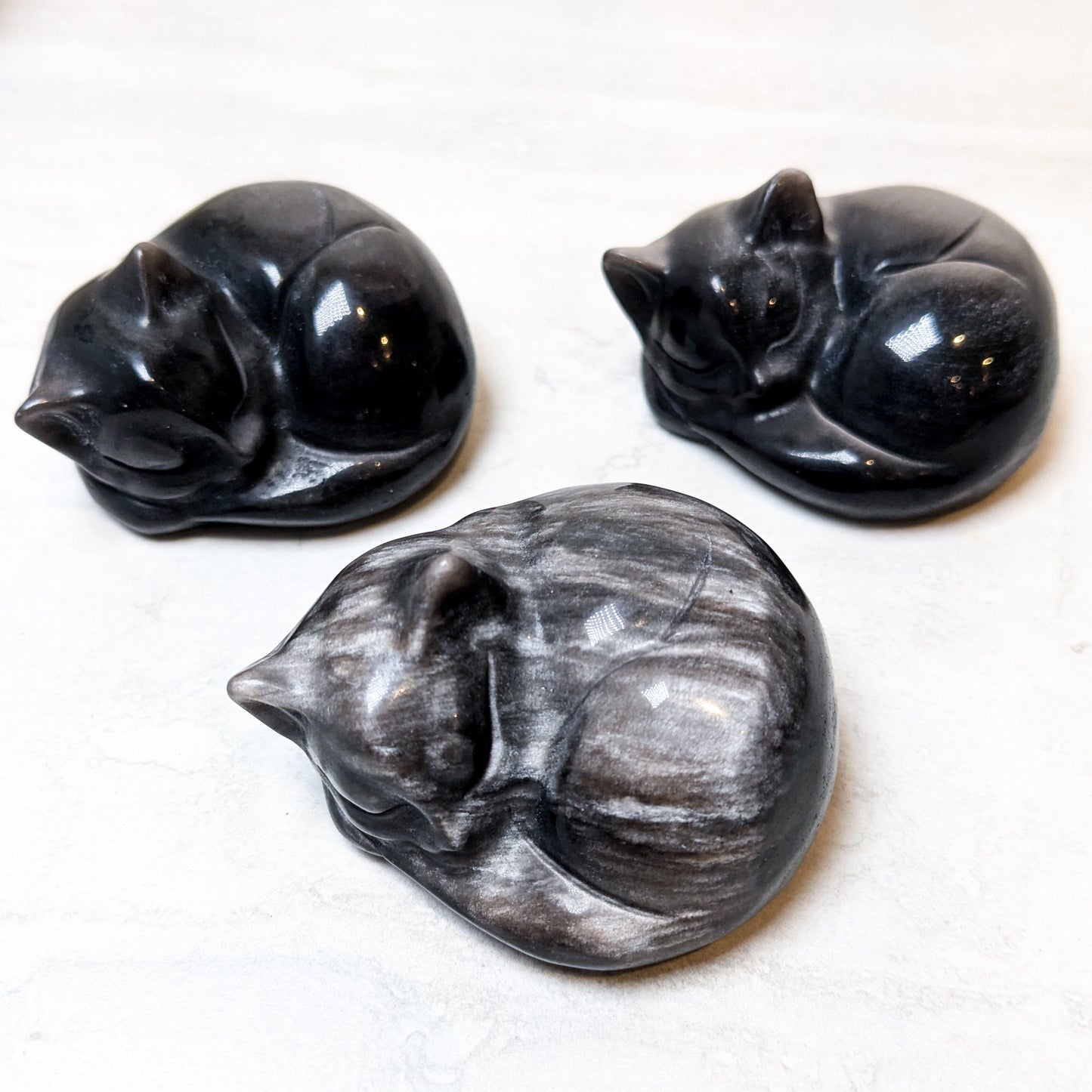 Silver Sheen Obsidian Sleeping Cat