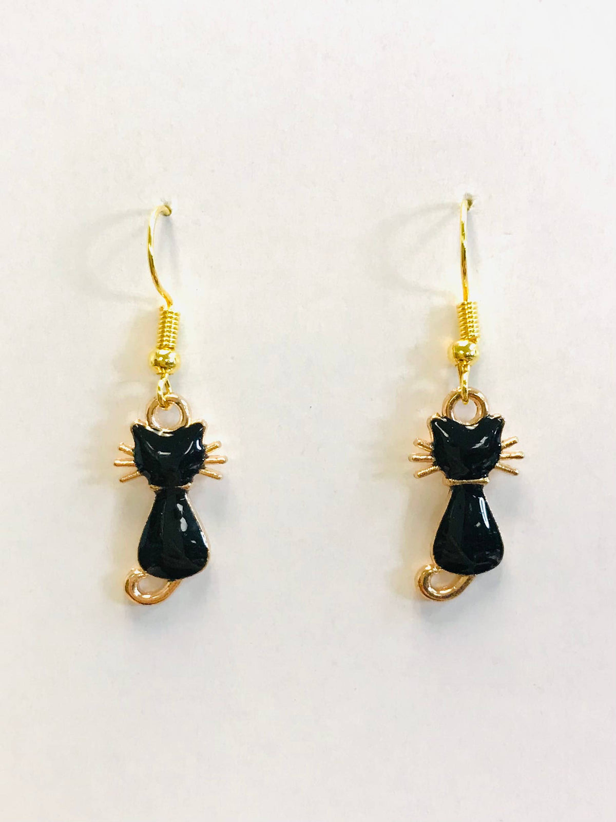 Gold Black Cat Earrings