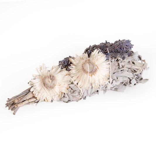 4" Lavender Strawflower and White Sage Burn Wand