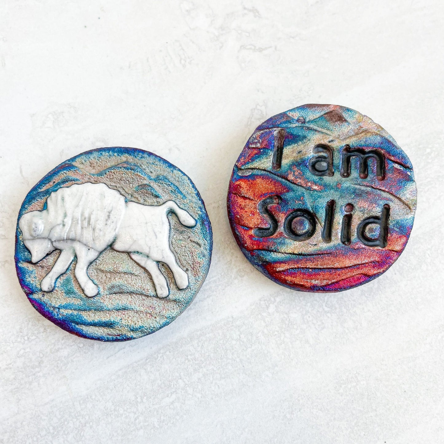 (Magnet) Raku Handmade Spirit Medallion with Affirmations | Various Themes