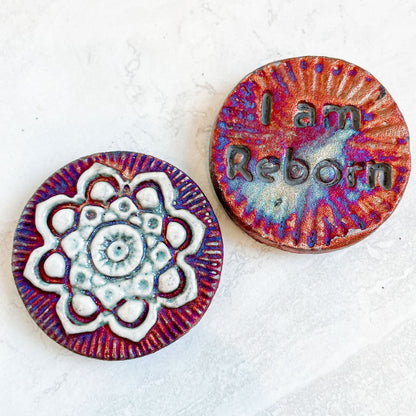 (Magnet) Raku Handmade Spirit Medallion with Affirmations | Various Themes