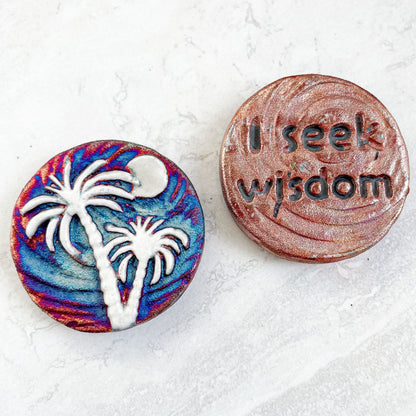 (Magnet) Raku Handmade Spirit Medallion with Affirmations | Various Themes