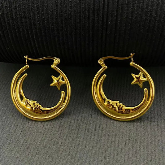 Moon Star Gold Plated Hoop Earrings