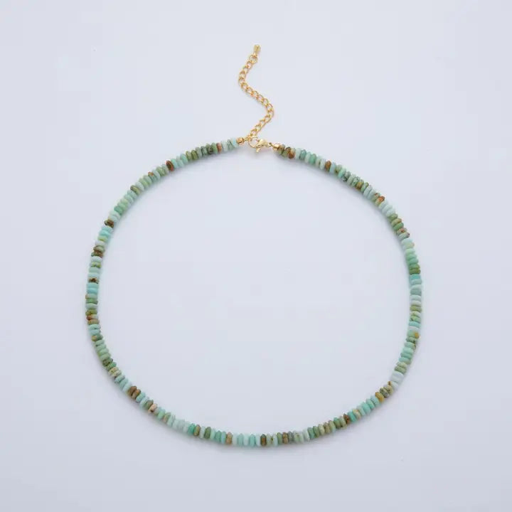 16K Gold-Filled Teal Amazonite Gemstone Rondelle Choker Necklace
