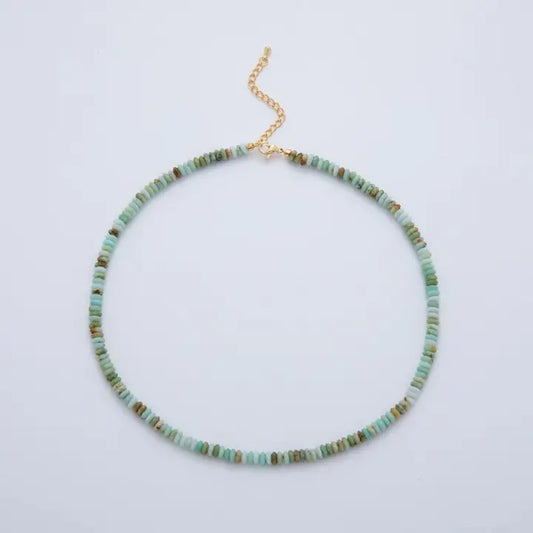 16K Gold-Filled Teal Amazonite Gemstone Rondelle Choker Necklace