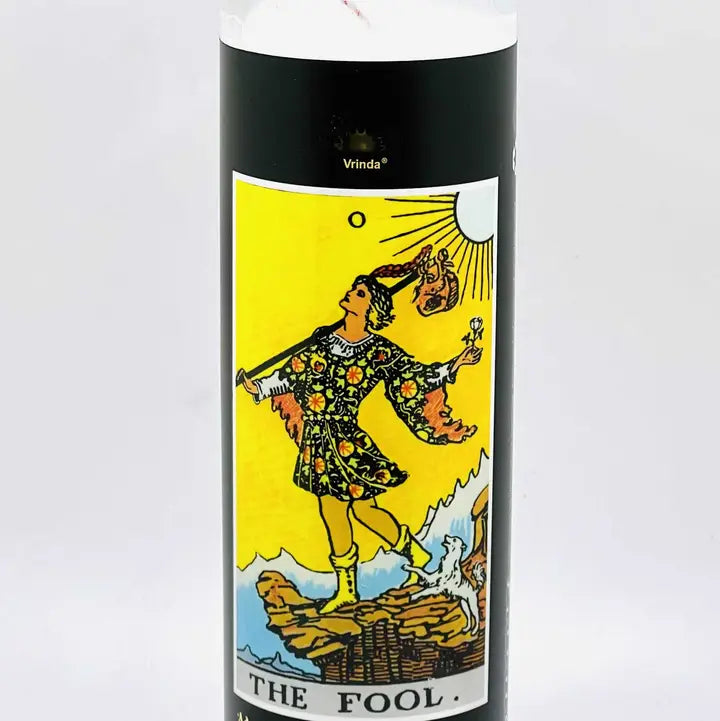 7 day tarot candle in glass jar with tarot card imagery, view 7.