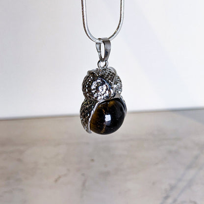 Owl Crystal + Silver Pendant Necklace