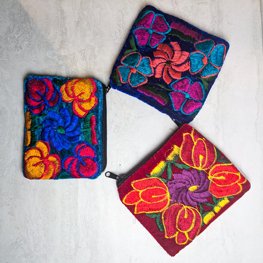 Hand Embroidered Floral Velvet Zip Bag | Guatemala