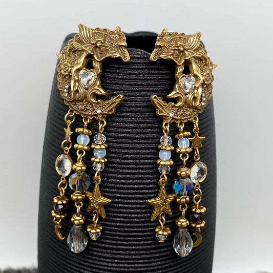 Vintage Star Moon Dramatic Dangle Earrings